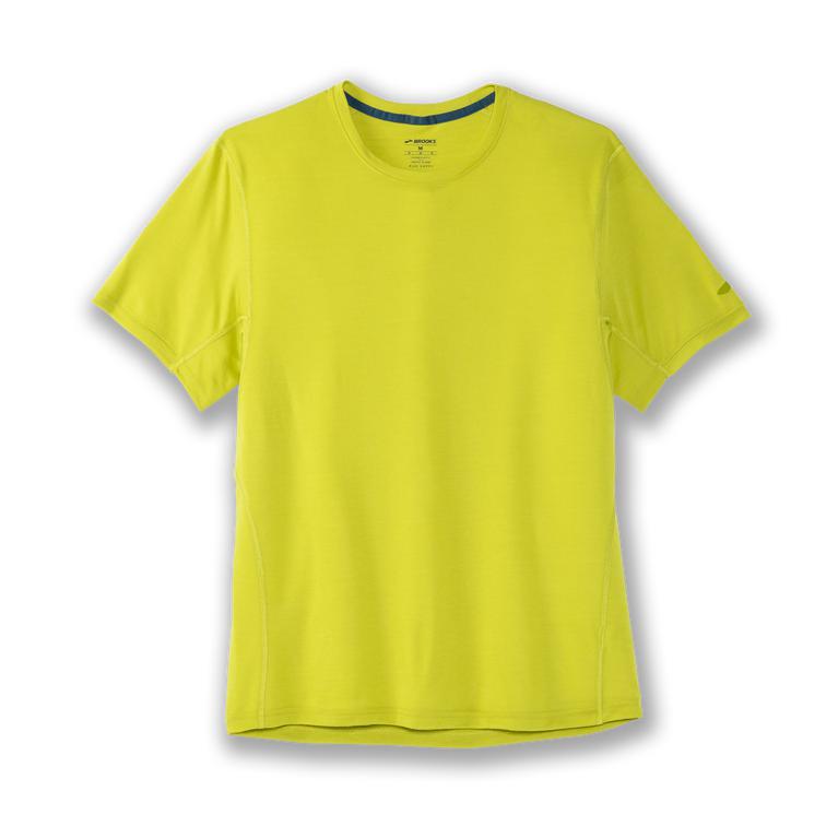 Brooks Distance - Mens Short Sleeve Running Shirt - Bright Moss/Yellow (45319KLYN)